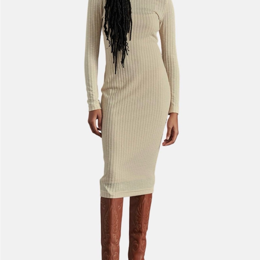 Steve Madden Beige Ribbed Midi Dress - Picture 4 of 5
